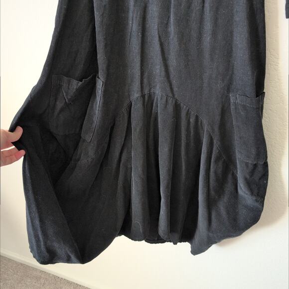 Inizio Dress Medium Cotton Corduroy Bubble Hem Black Magic 2 Pocket Lagenlook M - Picture 9 of 12